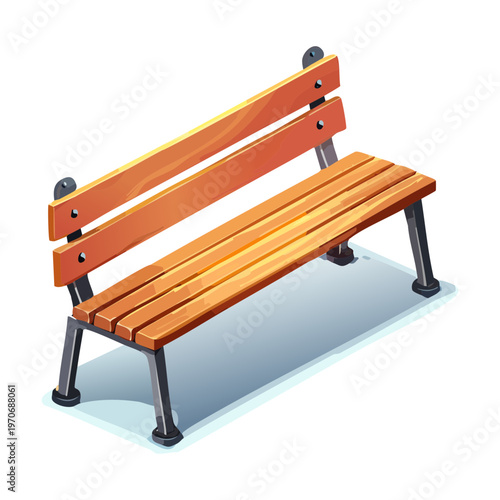 simple wooden park bench for garden landscaping and outdoor furniture design element in isometric view for mobile game nature environment scenery construction asset