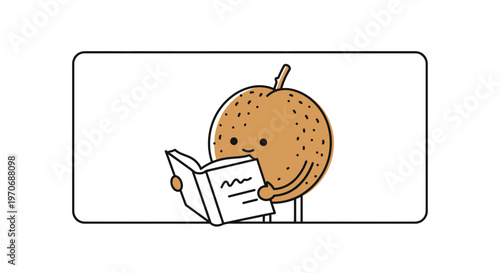 Cute cartoon pear character reading a book with a happy expression