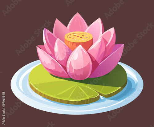 Lotus flower in water for serene garden landscape design aquatic botanical element for park pond and nature themed graphics for wellness and peace