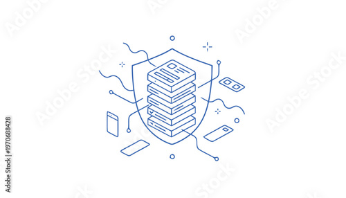 Digital Data Security Shield Protecting Sensitive Information and Documents.