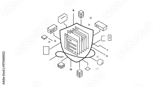 Digital Data Security Shield Protecting Sensitive Information and Documents.