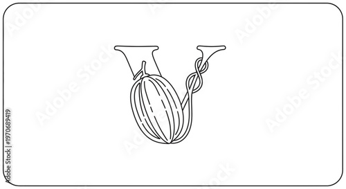 Stylized Black and White Outline of a Grape Cluster with Leaves