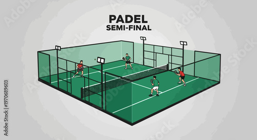 Padel Semi Final Match Action Court Illustration