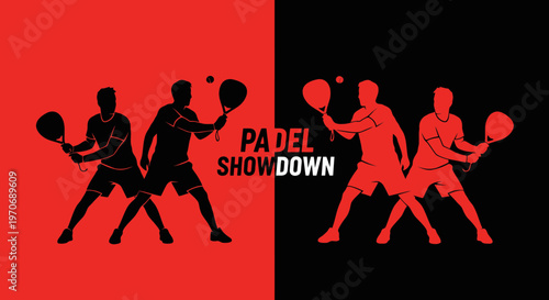 Padel Showdown: Dynamic Silhouette Illustration Of Athletes Playing, Black And Red
