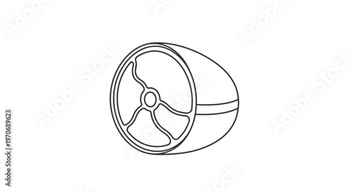 Stylized Line Art of a Cut Orange Slice with Segments and Peel