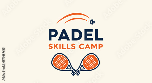 Padel Skills Camp Logo Featuring Racquets And a Ball Perfect For Marketing Material