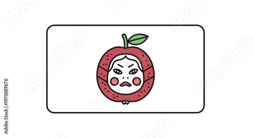 Surreal Apple Character with Human Face and Mask, Whimsical Illustration