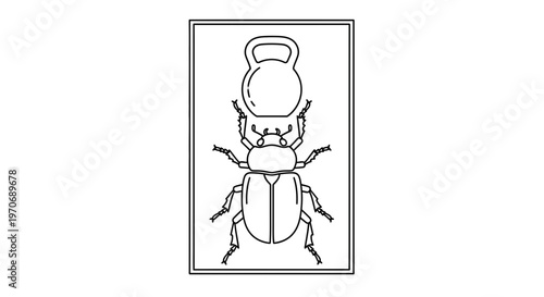 Surreal Beetle with Kettlebell on Head, Abstract Insect Concept