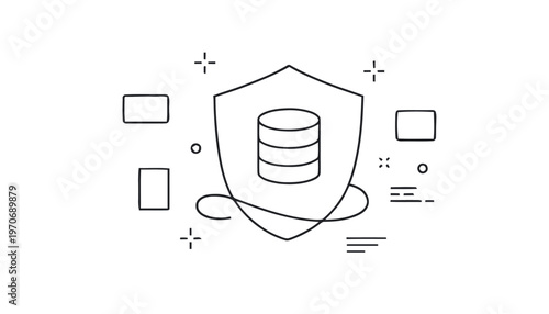 Database Security Shield Icon in Outline Style for Data Protection.