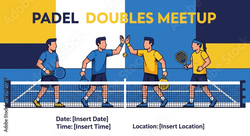 Padels Doubles Meetup Illustrated With Four People Playing This Sport Together