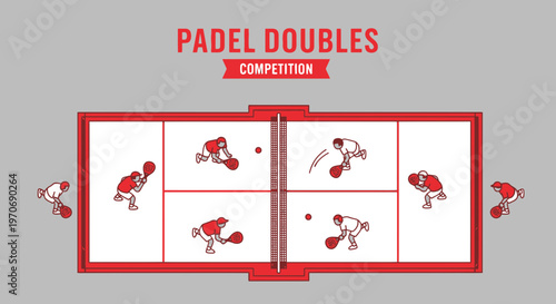 Padels Doubles Competition Illustration: Dynamic Sport Action and Teamwork Depiction.