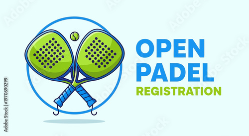 Padel Tennis Racquets And Ball For Open Registration Promotion