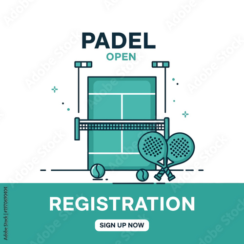Padel Tournament Advertisement: Open Registration for Exciting Sport Competition with Rackets and