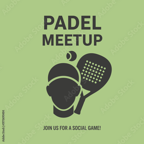 Padle Meetup Social Invitation with Illustrated Racket and Ball, Green Background Design
