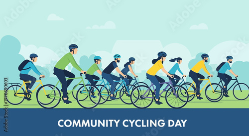 People Cycling Together On A Community Day Event Promoting Healthy Lifestyles