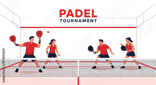 Padel Tournament Illustration: Athletes Competing in a Dynamic and Energetic Sports Event