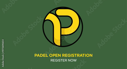 Padel Tournament Open Registration: Vibrant Logo and Call to Action on Green Background