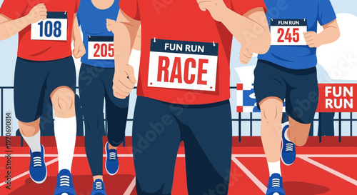 People Running In The Fun Run Race, Illustrative Design Showing Energetic Activity Scene