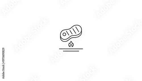 Steak Cooking Icon on Grill with Flames - Minimalist Food and BBQ Graphic