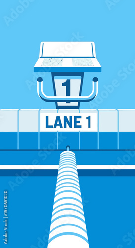 Perspective View Of Swimming Pool Lane One Ready For Competition