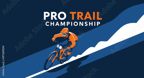 Pro Trail Championship Athlete On Mountain Bike Racing Downhill