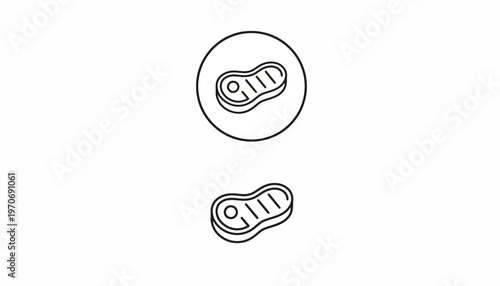Steak Icon Set: Raw Meat Cut and Circular Emblem