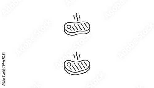 Steak Icon Set: Grilled Meat, Food Symbol, Simple Line Art