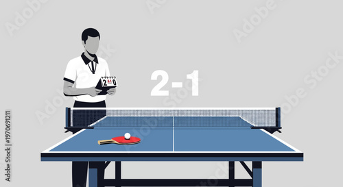 Ping Pong Game Illustration Showing Scoreboard And Table Tennis Equipment Graphic