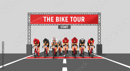 Professional Cyclists Ready For The Bike Tour Race Start Line Competition