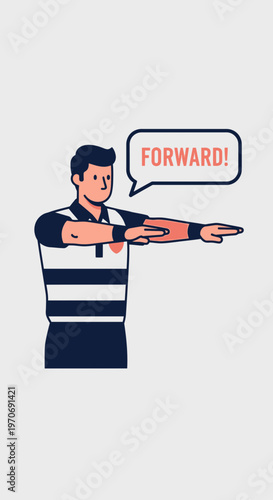 Referee Directs Forward Action, Indicating Direction With a Clear and Concise Message