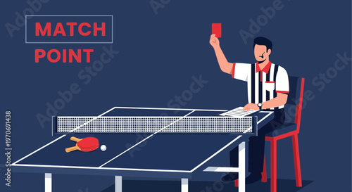 Ping Pong Referee Signals Red Card at Match Point During a Championship Game