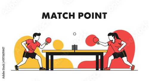 Ping Pong Showdown: Competitive Illustration Of Players Engaging In Intense Sport Match