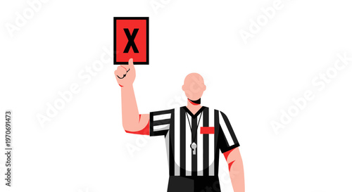 Referee Holding Up A Red Card With Letter X Symbol