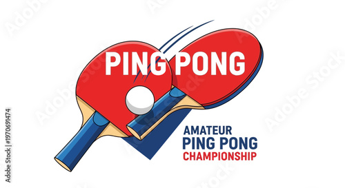 Ping Pong Rackets and Ball Graphic for Amateur Championship Illustration