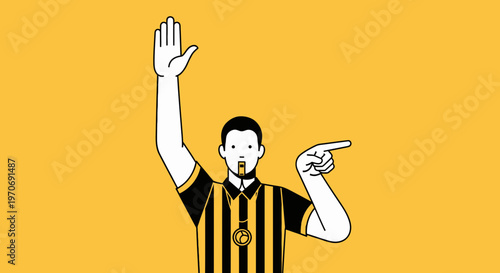 Referee Illustrating A Foul With Upraised Hand And A Pointing Finger Gesture