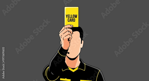 Referee Shows A Yellow Card Symbolizing Penalty And Disciplinary Action