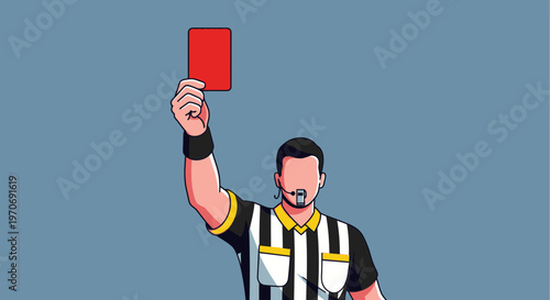 Referee Shows Red Card Illustration Depicting Foul Play and Penalty Judgment