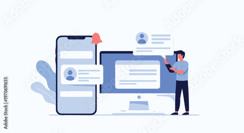 Digital Device Communication and User Interaction Illustration.