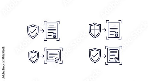 Digital security certificate icons depicting data protection and validation.