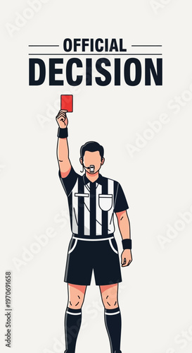 Referee Shows Red Card Signifying Official Decision in a Football Game Illustration
