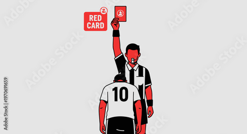 Referee Shows Red Card To A Football Player After A Foul In A Soccer Match