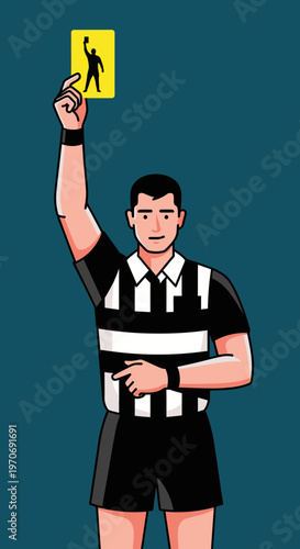 Referee Shows Yellow Card for Infraction in Sporting Event Against Dark Background