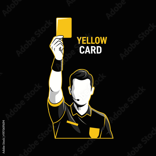 Referee Shows Yellow Card Signal for Penalty During Soccer Match Illustration
