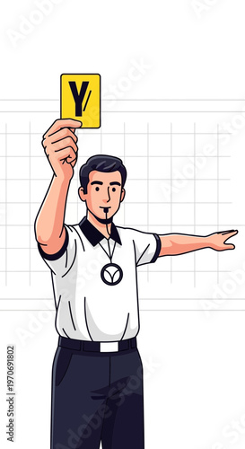 Referee Signals a Sporting Infraction With a Yellow Card, Demonstrating a Penalty