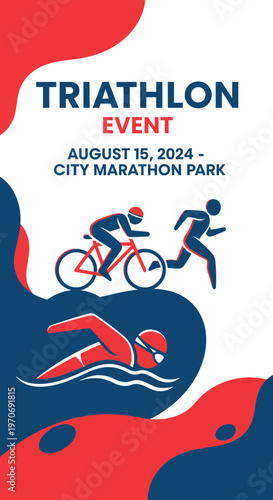 Promotional Material: Energetic Illustration for Triathlon Event in City Marathon Park on August