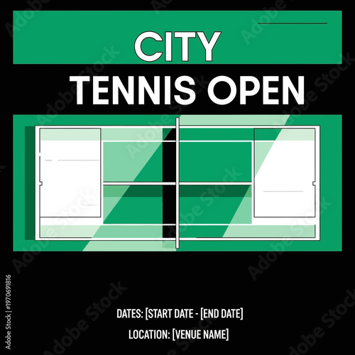 Promotional Material for City Tennis Tournament Featuring Court Layout and Event Details