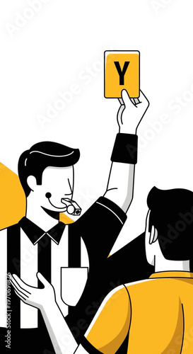 Referee Signals a Foul Play Decision Displaying a Yellow Card in a Competitive Soccer Match