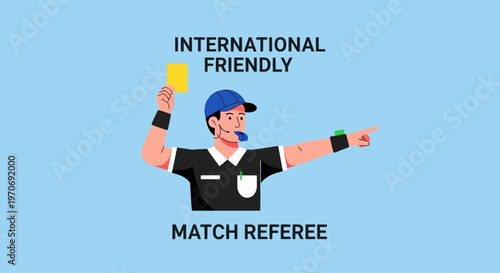Referee Signals Foul During International Friendly Match with Whistle and Card