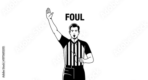 Referee Signals Foul During Sporting Event And Shows Gesture With Hand