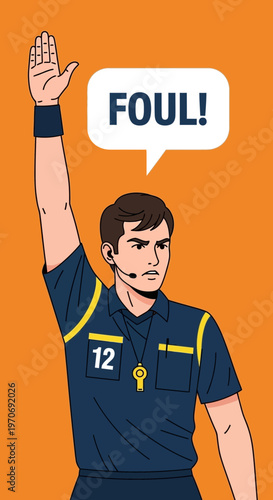 Referee Signals Foul During Sporting Event, Illustration Featuring Bold Graphics and Vector Art